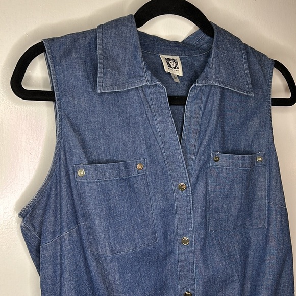 Anne Klein NWOT Women's Denim Cotton Sleeveless Shirt Tie Waist Size Small - Picture 4 of 8